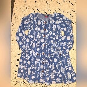 Vince Camuto, Denim Long Sleeve Toddler Girls Dress, Floral Pattern, 3T